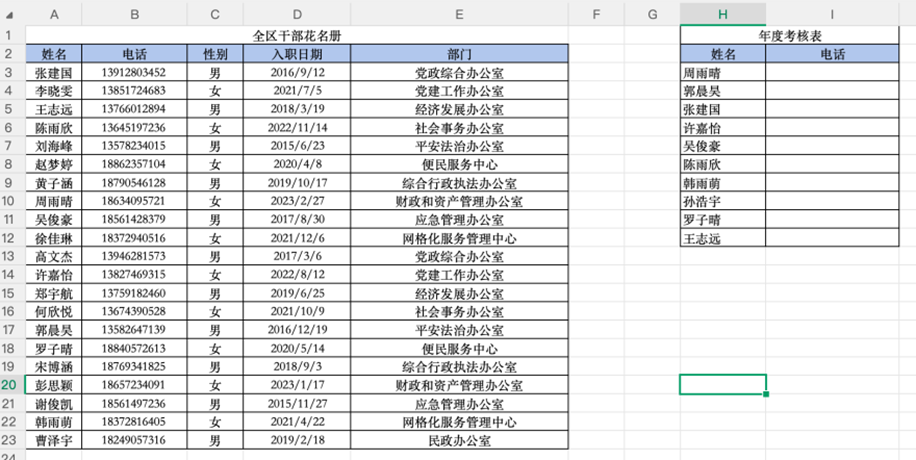 Excel表格截图（全区入花名册+年度考核表）